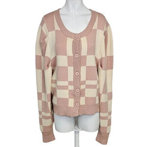 En Saison  Women's Josena Check Knit Cardigan Size Large Gathered Pleat Sleeve